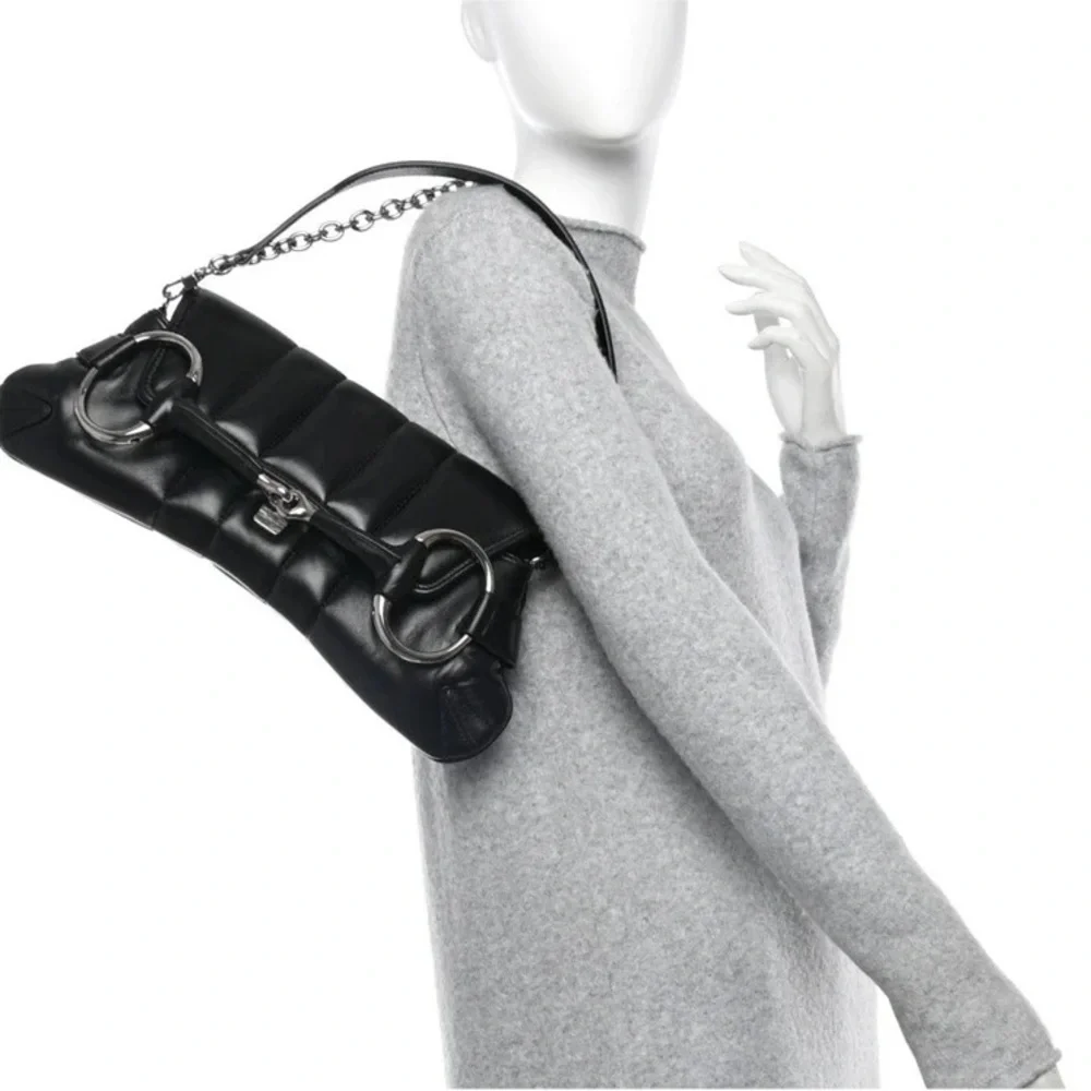 Gucci Horsebit 1955 Matelassé Black Leather Maxi Clutch Chain Shoulder Bag XXL